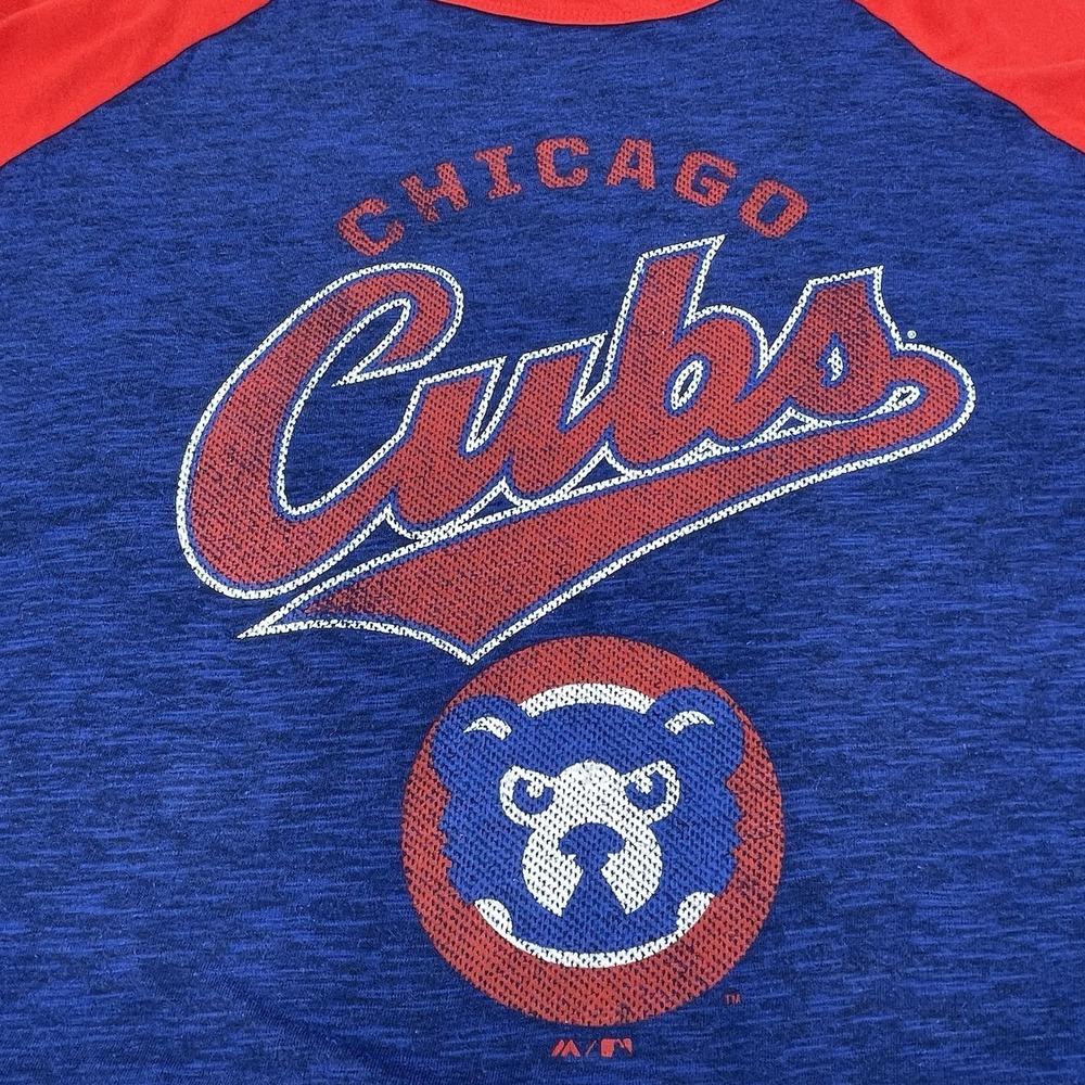 Chicago Cubs XL Raglan Baseball Tee Shirt‎ Blue Red Majestic Cooperstown